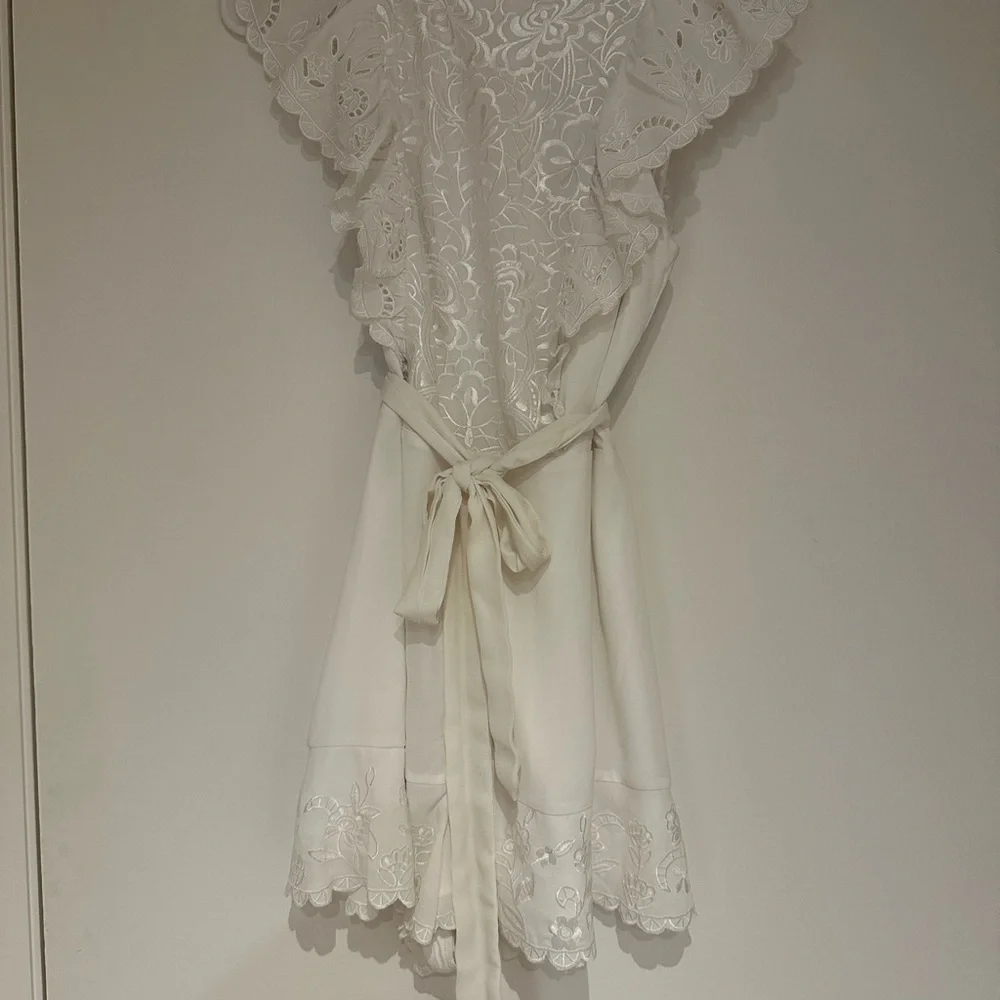 White Embroidered Lace Ruffle Romper - Picture 5 of 7